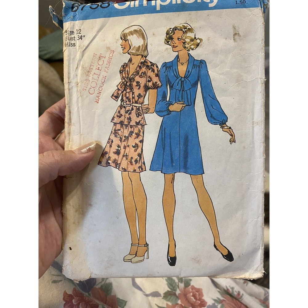 Vintage 1967 Simplicity 6758 Sewing Pattern Misses Dress Size 12 Cut Complete